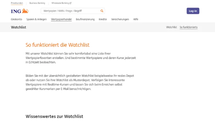 ING DiBa Watchlist - Anleitung für App und Desktop
