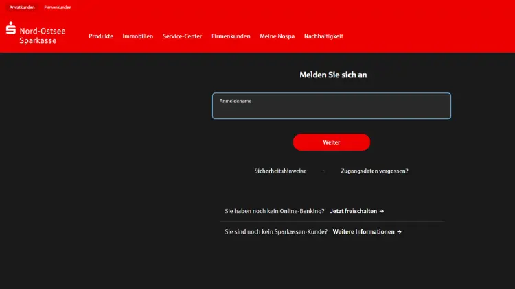 Nord-Ostsee Sparkasse nospa Online Banking Login