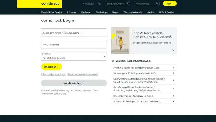 comdirect Konto Online Banking & Brokerage Login