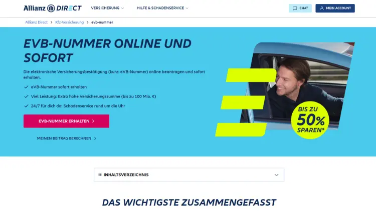 Allianz Direct Kfz-Versicherung eVB-Nummer online beantragen